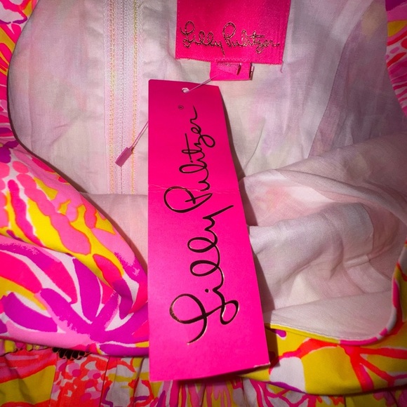 LILLY PULITZER Bri V Neck calla yellow floral coral Midi Dress. Size 2 NWT - Picture 12 of 15